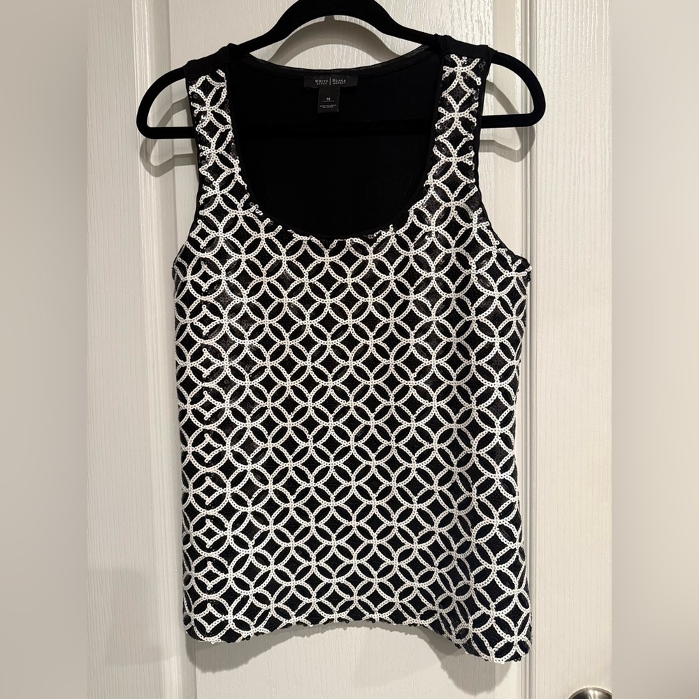 White House Black Market Black and White Patterned Tank Top